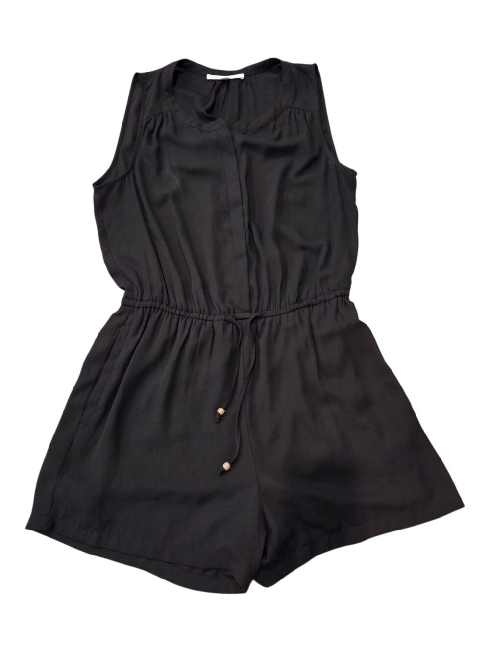 Solid Black, Lightweight, Flowy, Sleeveless Romper, Fitted Waist, V Neck, Size M
